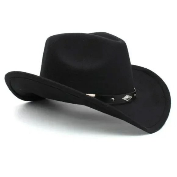 NEW Black Silver Stud Leather Band Embellished Felt Cowboy Cowgirl Western Hat - Picture 3 of 12